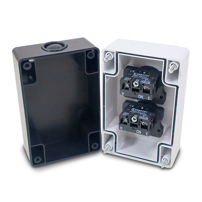 Botoeira Liga Desliga Botão de Pulso Preto 1NA + Branco 1NA de Comando