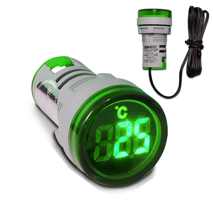 Medidor de Temperatura Digital -20 A 199°C Verde 22mm Bivolt 110V / 220V - AD22-22TMG