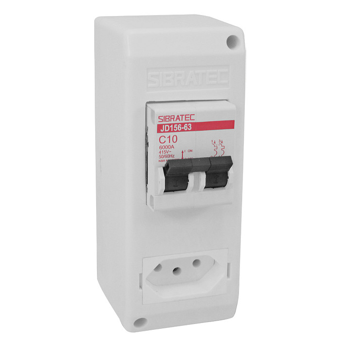 Caixa com Tomada de Sobrepor 2P+T 10A + Disjuntor Bi 10A - CSDB10-T10