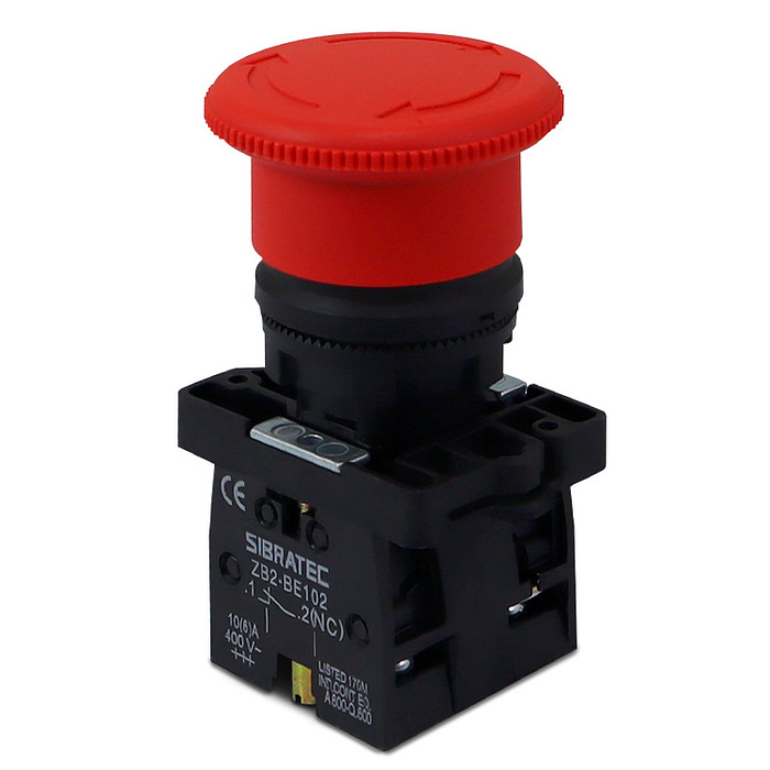 Botão de Emergência tipo Cogumelo 2NF (Destrava Girando) Plástico 22mm com Trava - XB2-ES544