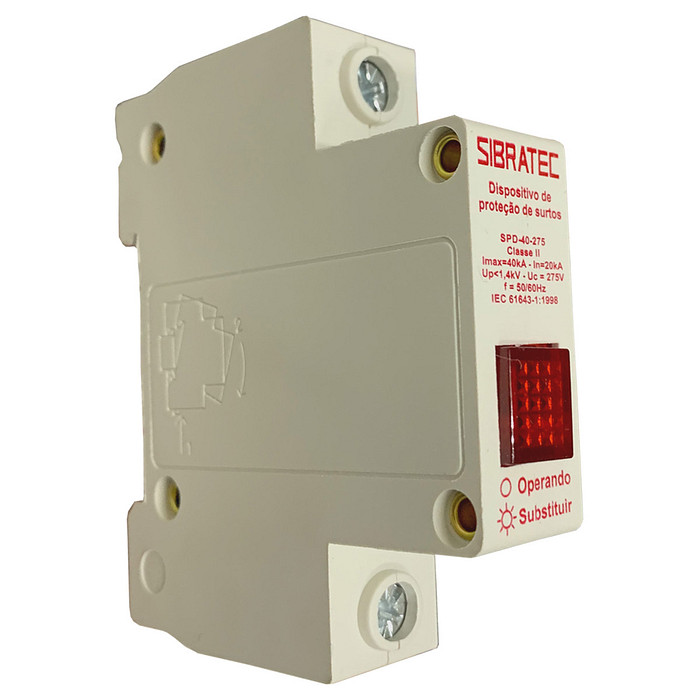 DPS Dispositivo Protetor de Surto 1 Polo Monofásico 20/40kA 275V Bivolt Classe 2 - SPD-40-275
