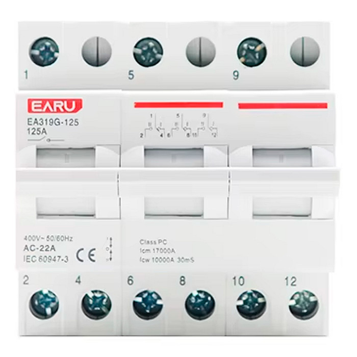 Chave de Transferência 3 Polos 125A Trilho DIN Tripolar Rede Gerador