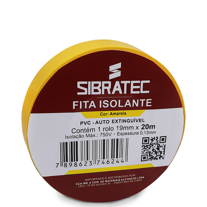 Fita isolante Amarela 19mm x 20 Metros Antichamas