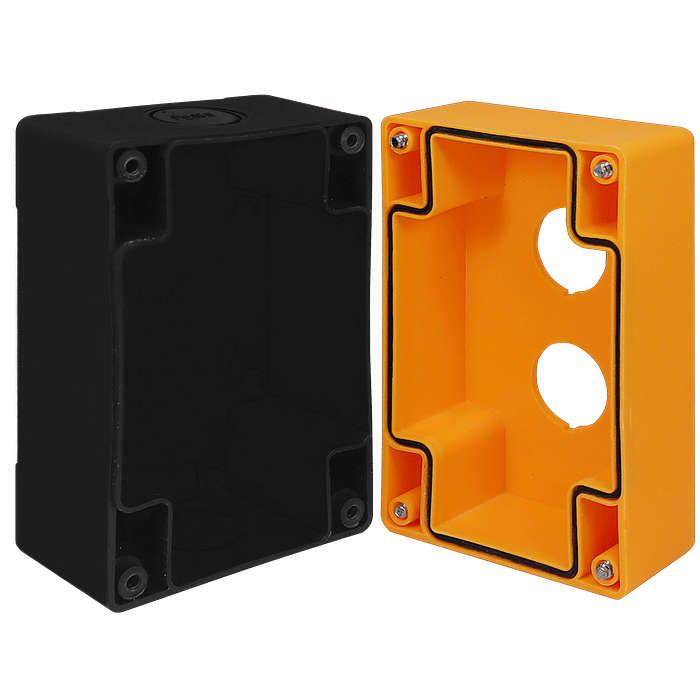 Caixa Plástica Botoeira com 2 Furos 22mm Amarelo e Preto