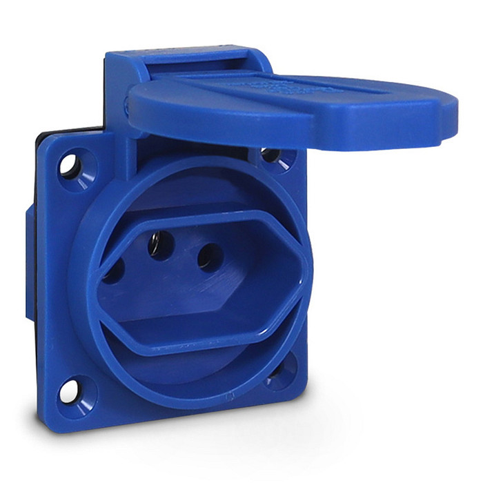 Tomada De Embutir Azul com Tampa 2p+t Padrão Brasileiro 10a / 20a  - TBSE