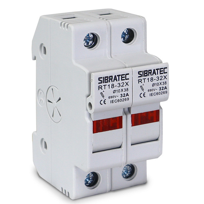 Porta Fusível Cartucho 2 Polos até 32A RO15 10x38mm 690V com LED Indicador - RT18-32
