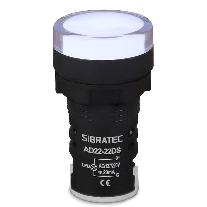 Sinaleiro LED Branco 110V-220V Padrão 22mm - AD22