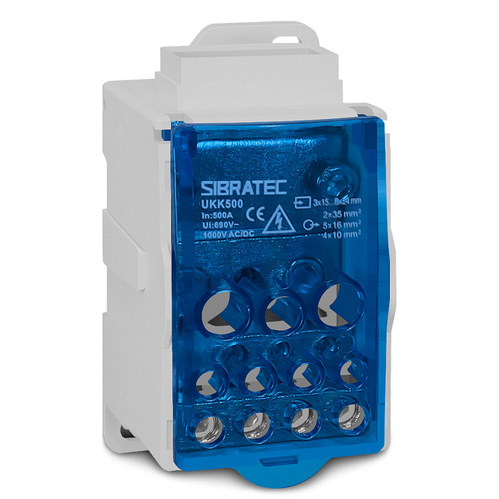 Bloco de Distribuição Monopolar 500A 1 Entrada Barramento 11 Saídas Modular Trilho DIN - UKK-500