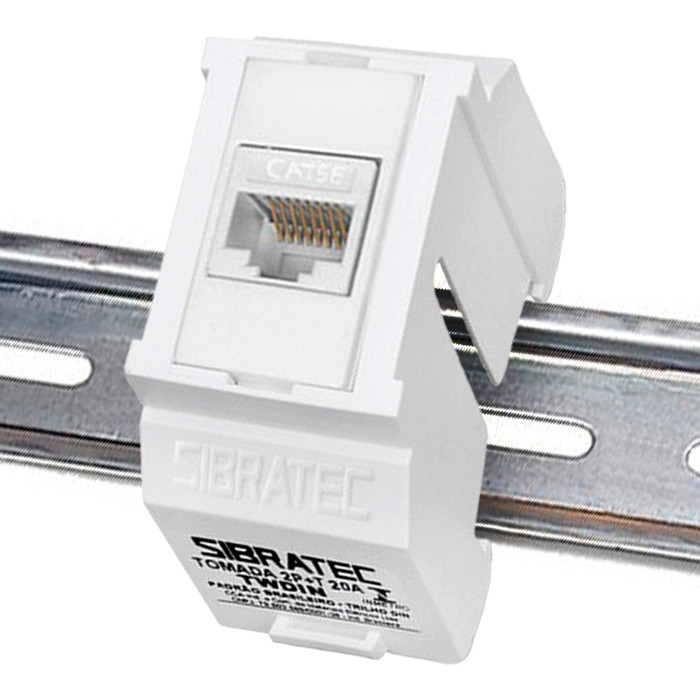 Conector Fêmea Ethernet RJ45 Suporte Trilho Din Categoria 5E - TWRJ45