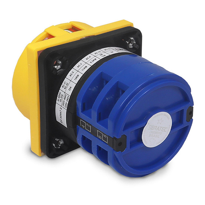 Chave Liga Desliga Rotativa 32A 4 Polos para Porta de Painel Vermelha / Amarela - LW28GS-32A