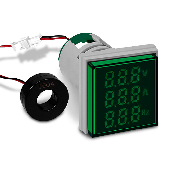 Multimedidor Digital Verde 22mm Tensão, Corrente e Frequência - AD22-22VAHS/G