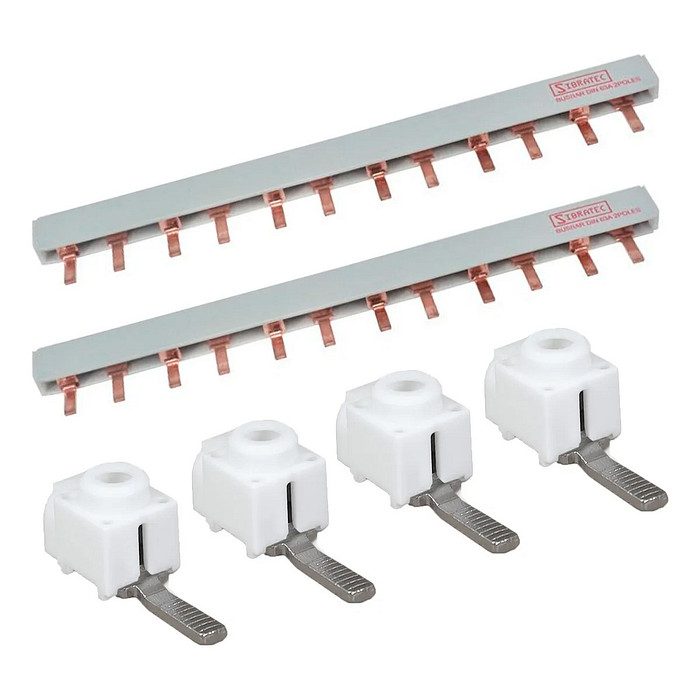 Kit 2 Barramentos Pente 2 Polos 63A + 4 Conector Genérico 25mm para Quadros de Energia
