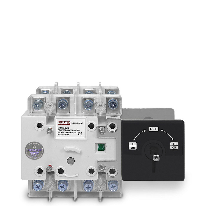 Chave de Transferência Manual 100A | 4 Polos | 3 Posições | Rede Gerador - SGLZ