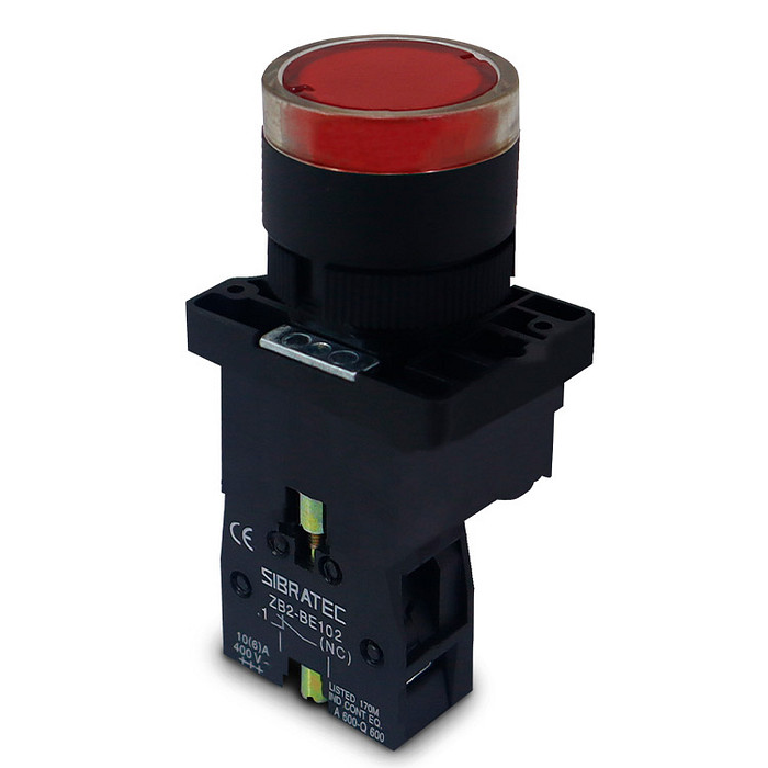 Botão de Impulso Vermelho 1NF Iluminado 24V Plástico 22mm - EW3461