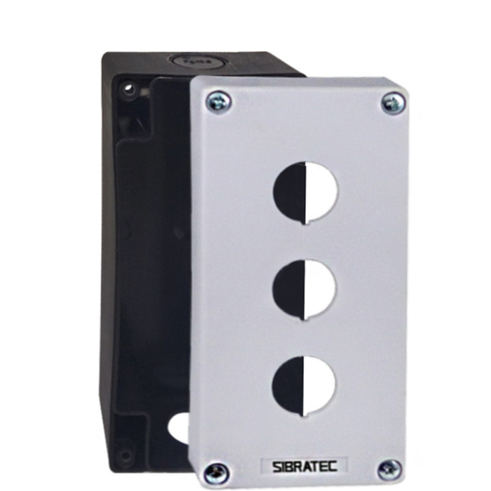 Caixa Plástica Botoeira com 3 Furos 22mm Branco e Preto