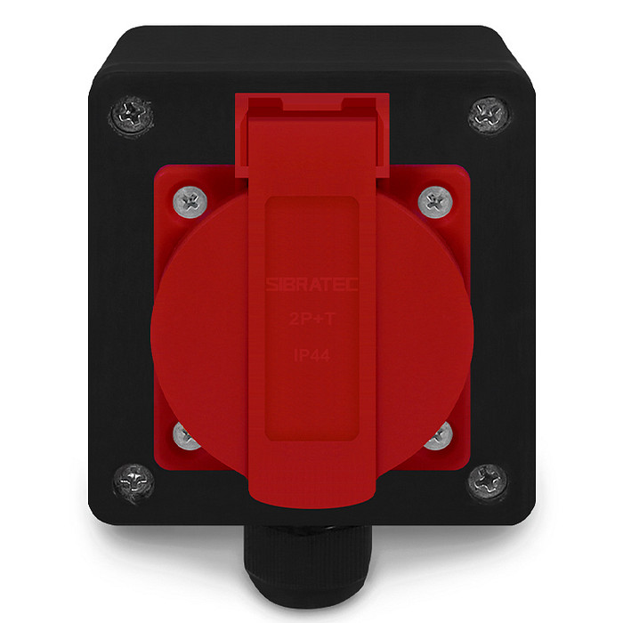 Tomada Vermelha c/ Tampa e Caixa Preta 2p+t 10A e 20a Padrão Brasileiro Trilho Din