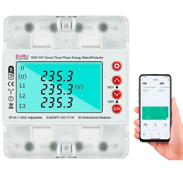 Medidor Energia Kwh Bidirecional Trifásico 100a 110/220/380v Wifi Aplicativo