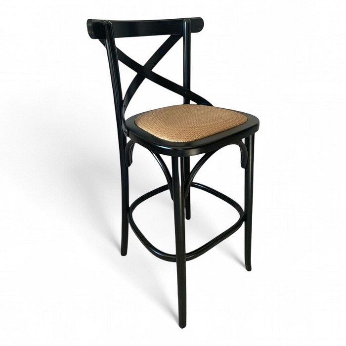 Banqueta Espanha Preta Assento Rattan Castanho