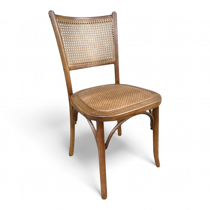 Cadeira Luxemburgo Madeira Maciça Verniz Castanho Com Rattan