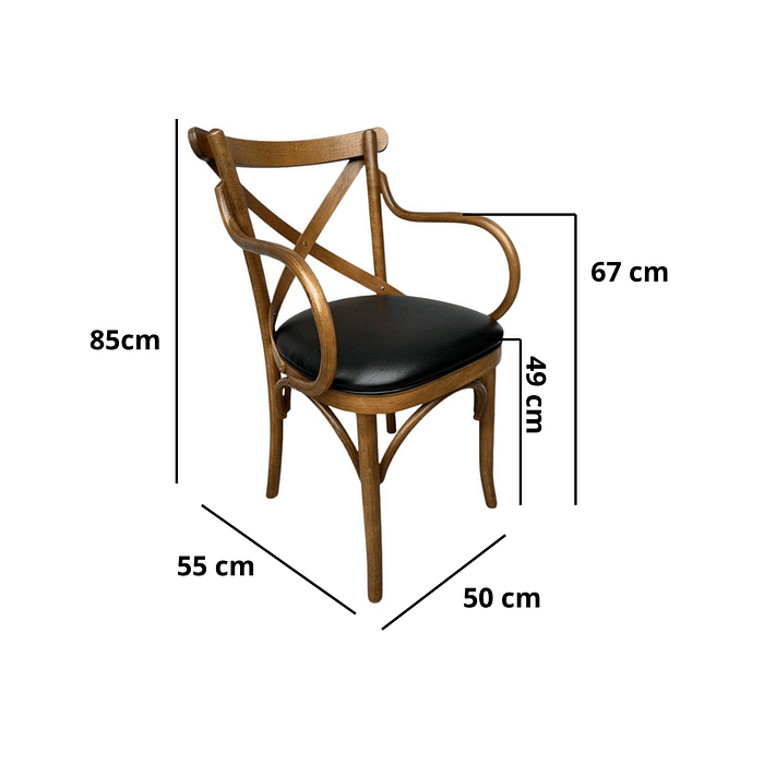 Cadeira Espanha Com Braços Castanho Estofado Courissimo Preto