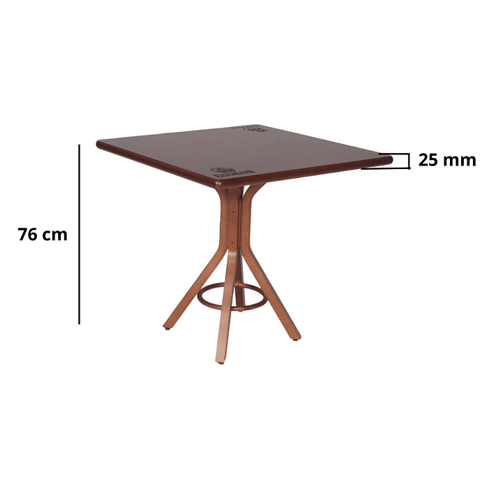 Mesa Grécia Quadrada e Arco nos pés no Castanho