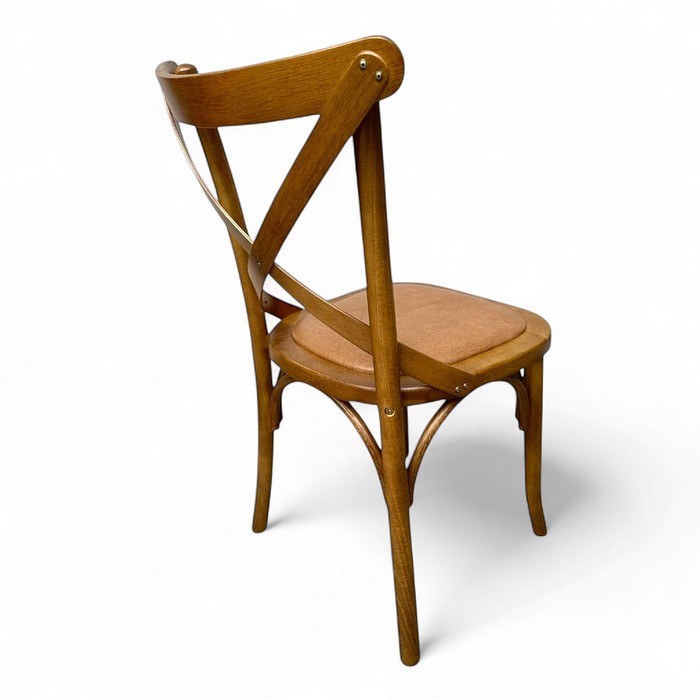 Cadeira Espanha Castanho Assento Em Madeira Maciça Estofado Itapema Bege