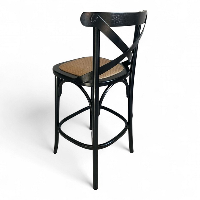 Banqueta Espanha Preta Assento Rattan Castanho