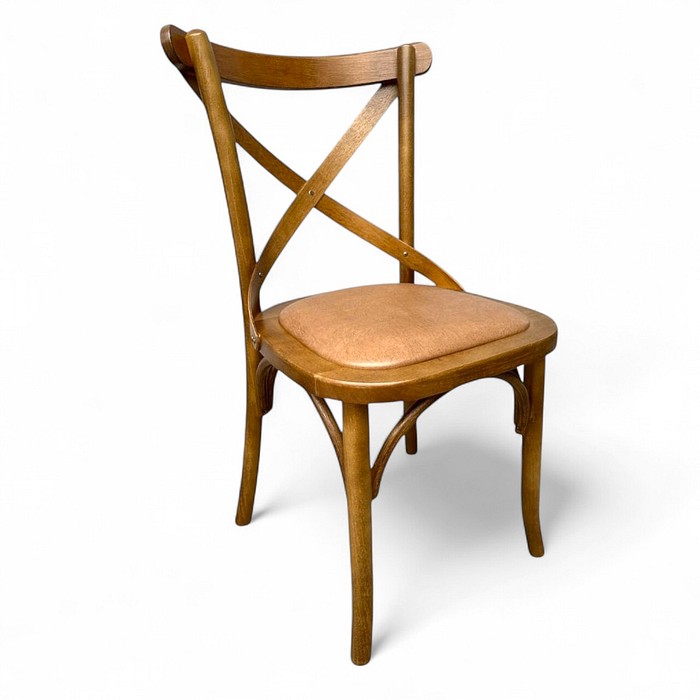 Cadeira Espanha Castanho Assento Em Madeira Maciça Estofado Itapema Bege