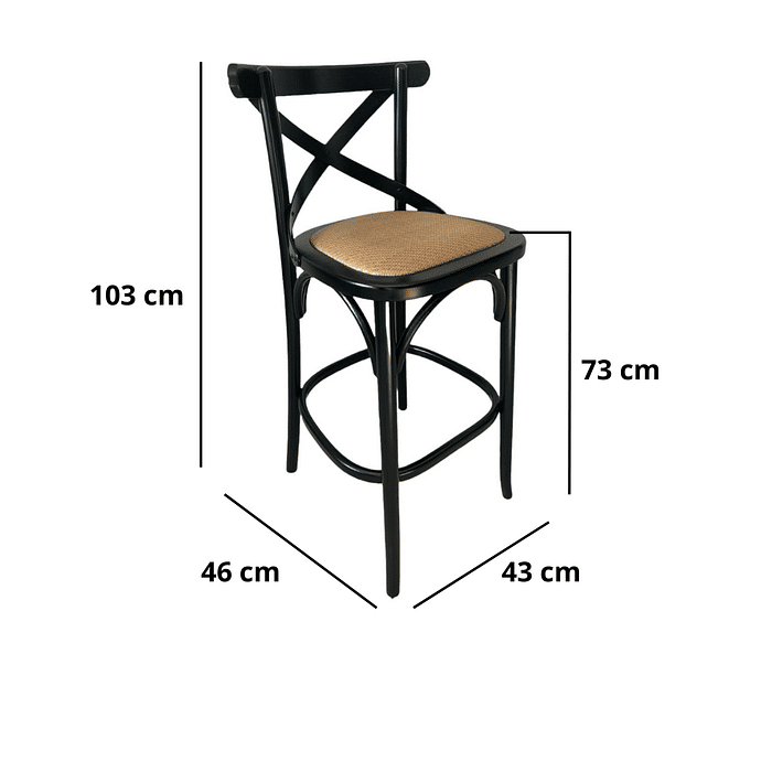 Banqueta Espanha Preta Assento Rattan Castanho