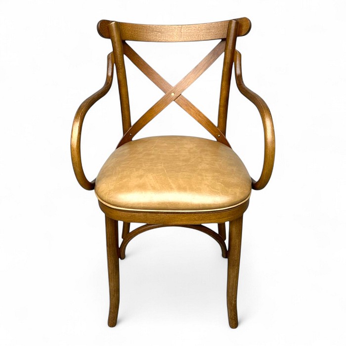 Cadeira Espanha Com Braços Castanho Estofado Itapema Bege