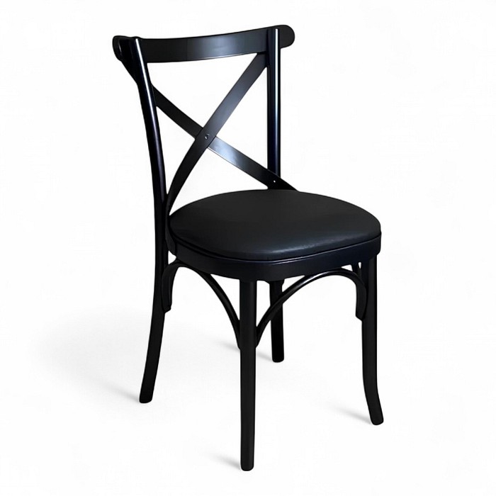 Cadeira Espanha no Laca Preto com Assento em Courissimo Preto