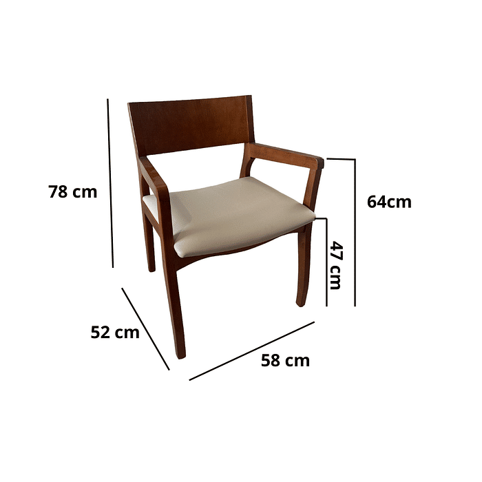 Poltrona Panamá Castanho Assento Estofado Courissimo Creme