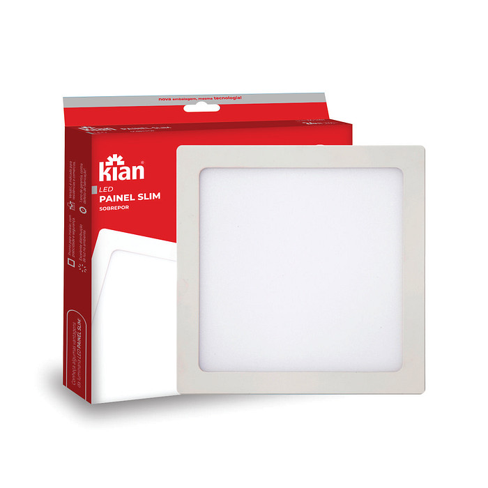 Luminária Led Sobrepor Quadrada Slim 24w 3000k Kian
