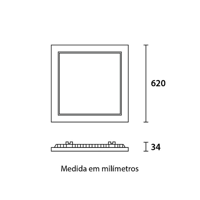 Painel Led Embutir 40W 3.000K Quadrado 62cm Bivolt Blumenau