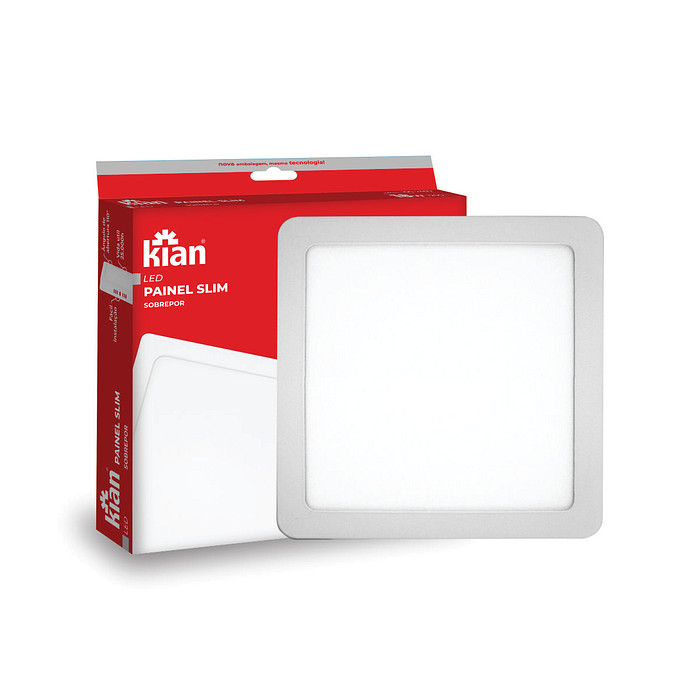Painel Led Slim Sobrepor 18W 3000K Quadrado 21cm Bivolt Kian