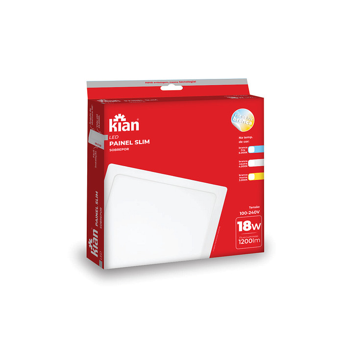 Painel Led Slim Sobrepor 18W 3000K Quadrado 21cm Bivolt Kian