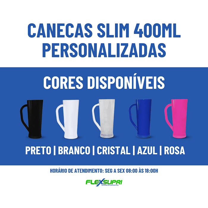 30 Canecas Slim 400ml - Personalizado Cor
