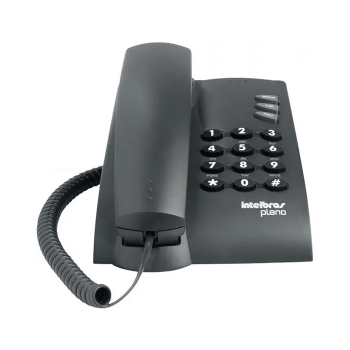 Telefone com Fio Intelbras Pleno Preto Resistente Prático com Flash Rediscar Mutagem Campainha