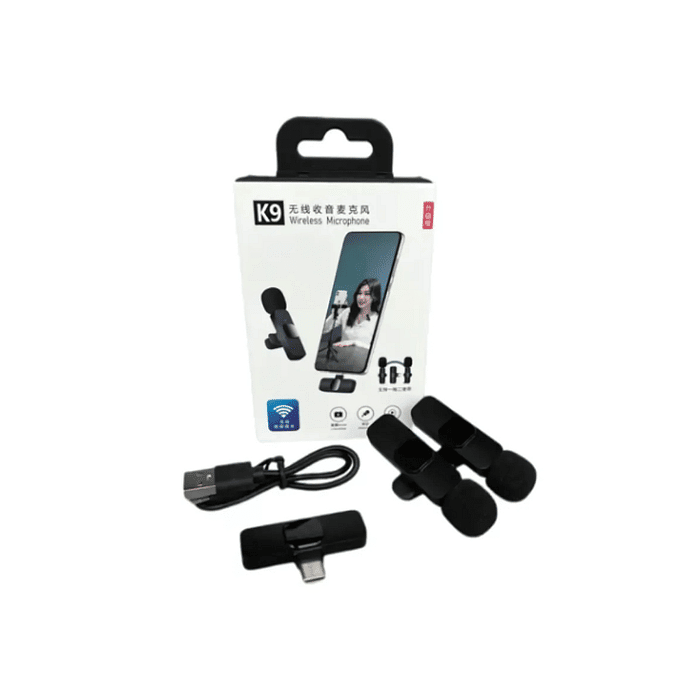 Microfone Lapela K9 2 Em 1 Sem Fio Wireless Android Type-C