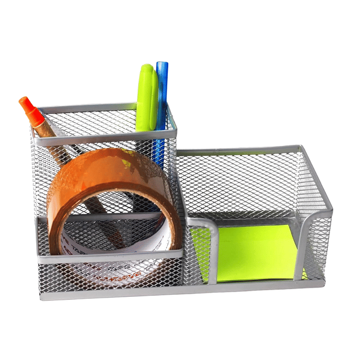 Porta Lápis/Clips/Lembretes Preto Aramado Prata