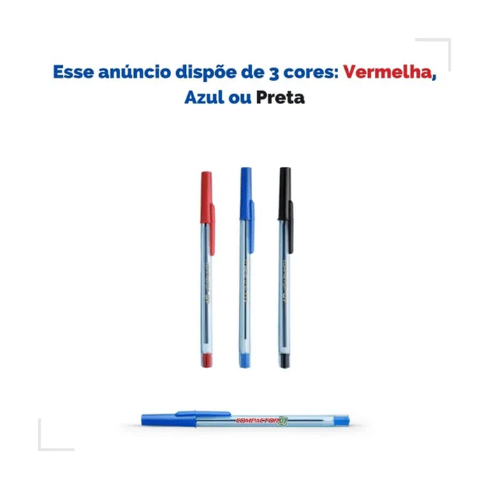Caneta Compactor Esferográfica 0.7 Ponta Fina Caixa Com 100 Unidades