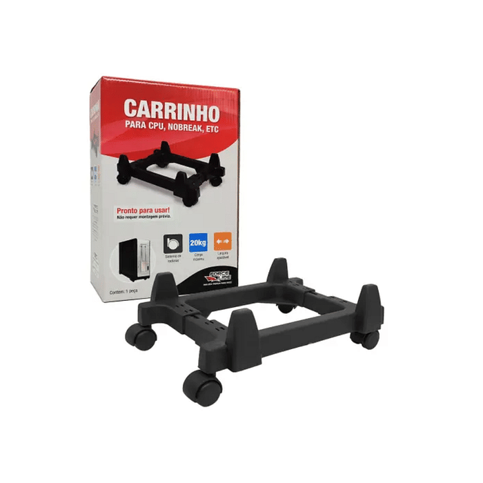 Suporte para CPU com Rodinhas e Regulagem de Largura Carrinho para CPU Nobreak Forceline Preto