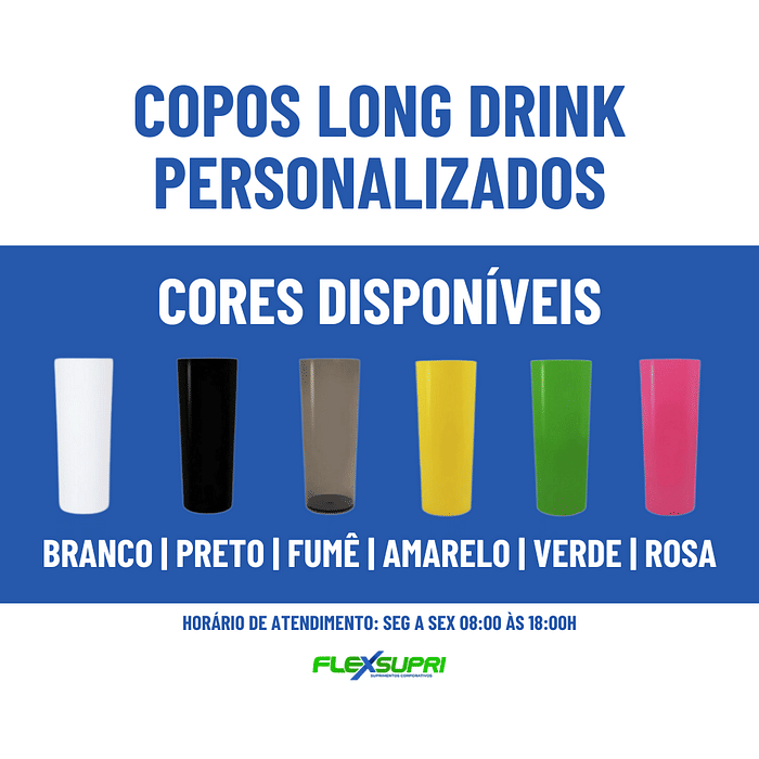 30 Copos Long Drink 350ml - Personalizado Cor