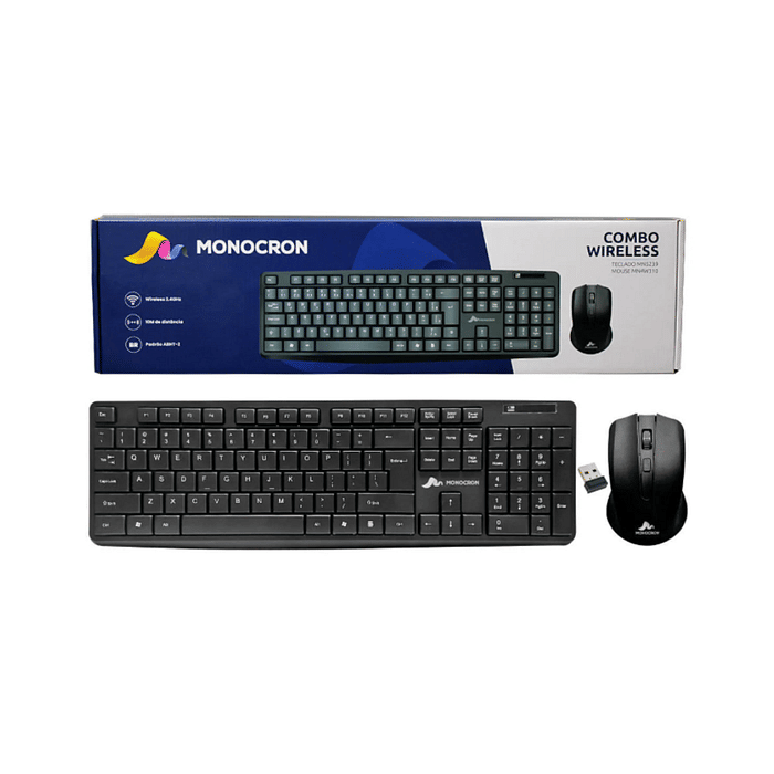 Combo Wireless Teclado + Mouse Sem Fio 2.4Ghz Monocron Preto MN5239 / MN4W310