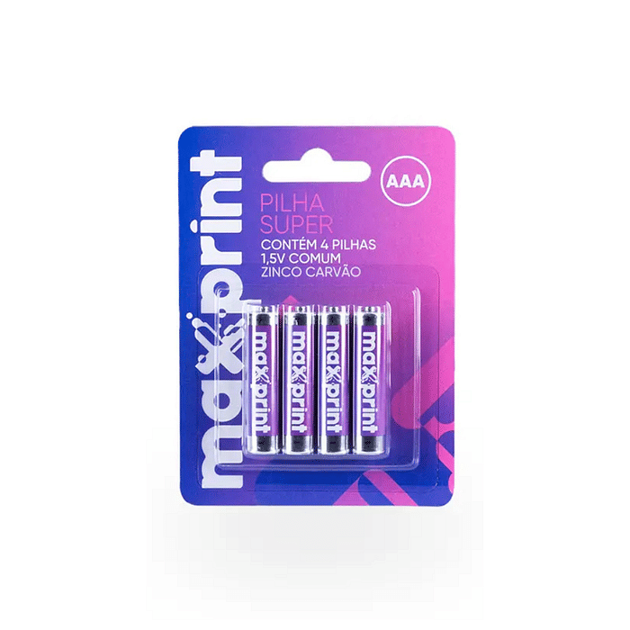 Pilha Zinco AAA c/ 4 unidades - 1,5v - Maxprint