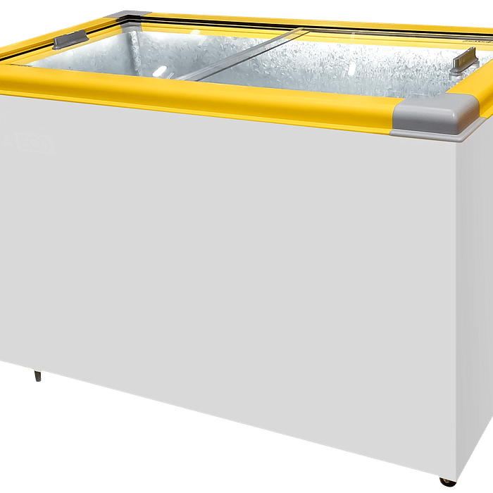 CONGELADOR FREEZER EXPOSITOR VITRINE ECO 350 .E. AMARELO CAP EQUIV 380 LT