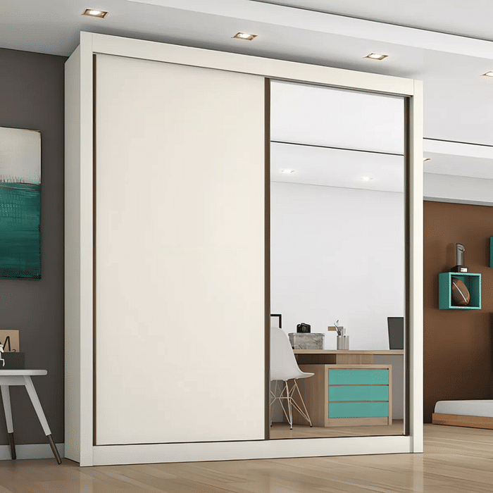 Guarda-Roupa Casal Com Espelho 100% MDF 2 Portas de Correr Zurique Branco Europa