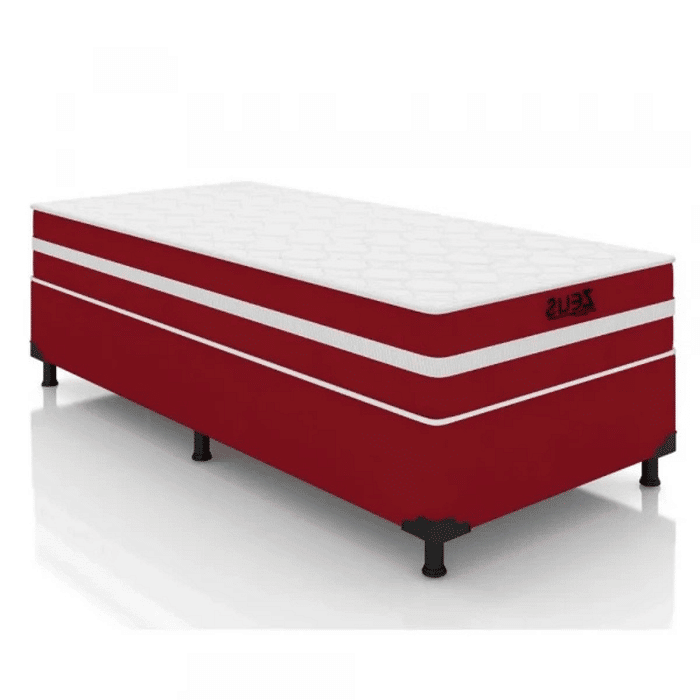 Cama Box Solteiro (Colchão + Base) Zeus 88x188 Molas Ensacadas Vermelho Baflex