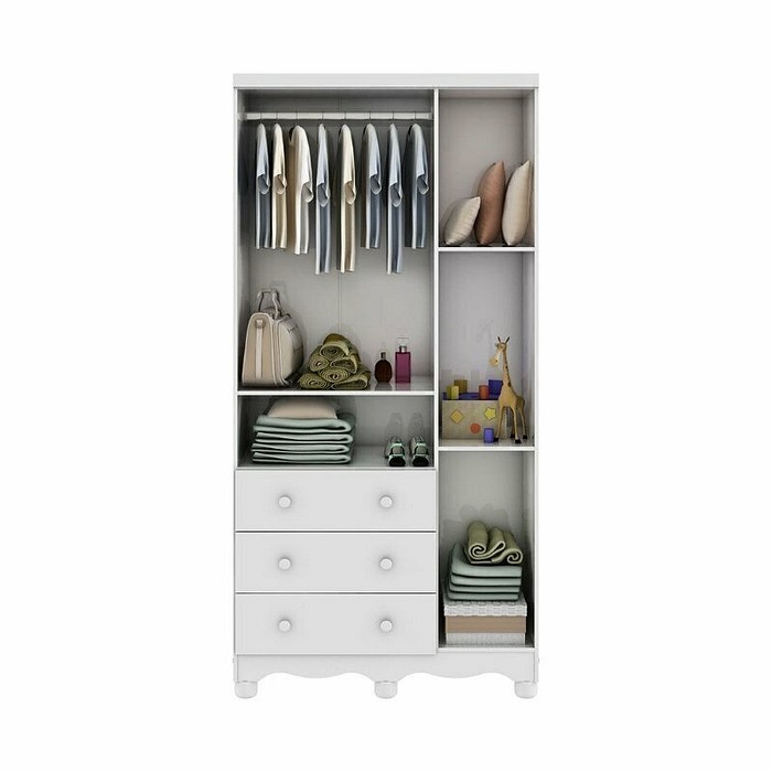 Guarda-Roupa Infantil em MDF 3 Portas Moveis Peroba Uli Branco