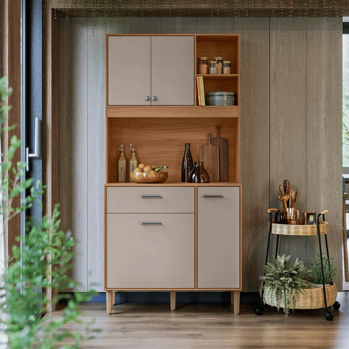 Kit Cozinha Nicioli Erva Doce 90cm 4 Portas 1 Gaveta Ipê Off White Cristal